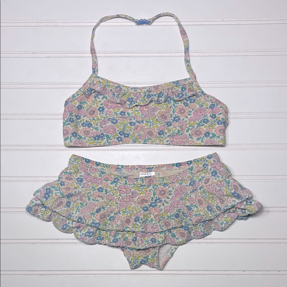 MINI BODEN Multicolor Floral Print Ruffle 2 Piece Bikini Swimsuit